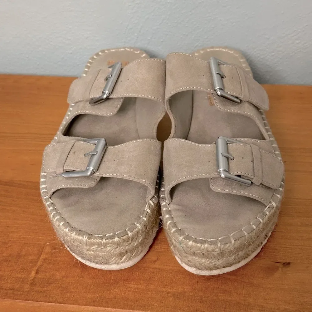 Madden Girl - Jonesy Womens Buckle Espadrille Flatform Sandals Taupe Size 7.5